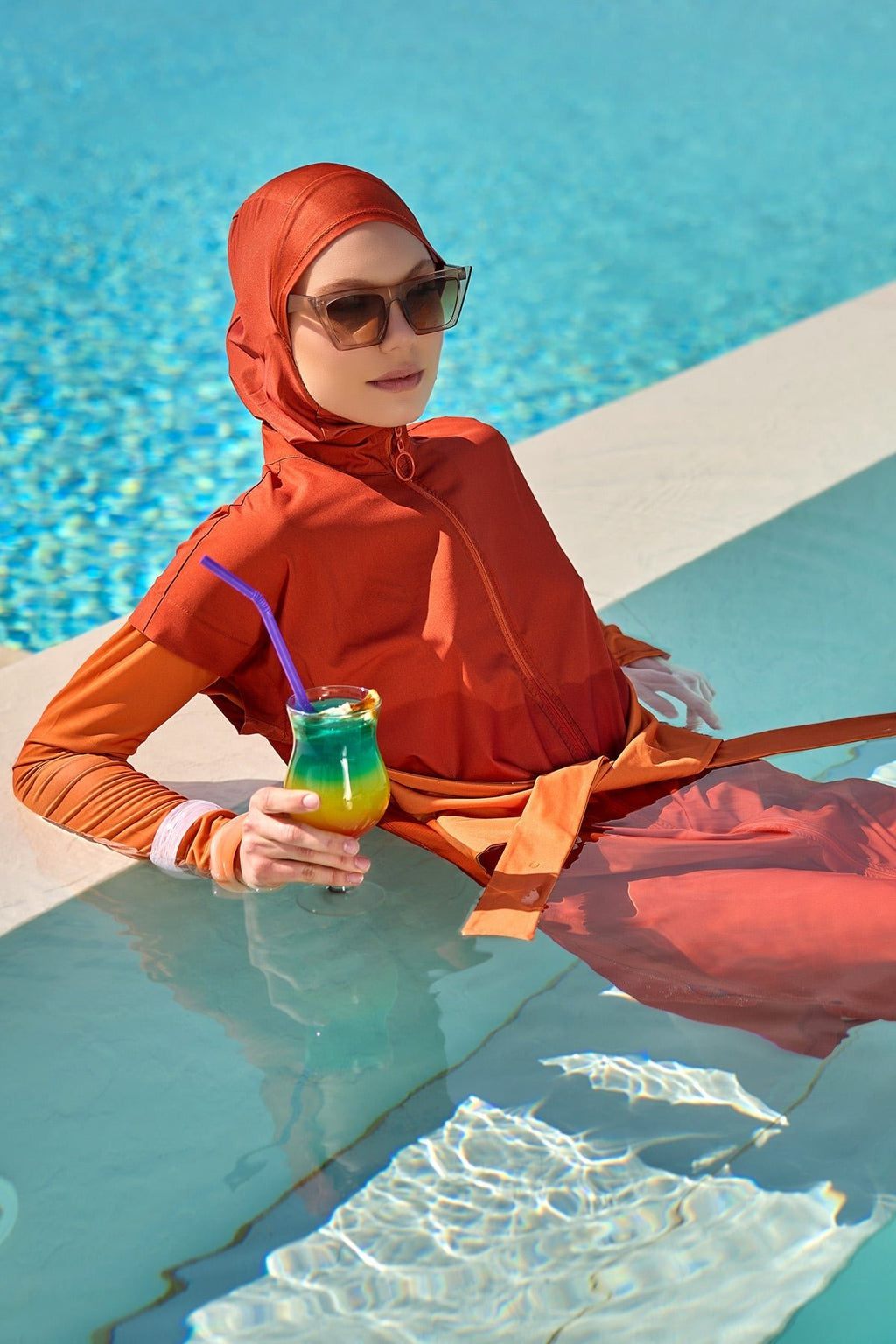 Full Coverage Islamic Swimsuit with Waist Tie | M2523-2 Covered Burkini Swimwear La Vie Bien Full Coverage Islamic Swimsuit with Waist Tie | M2523-2