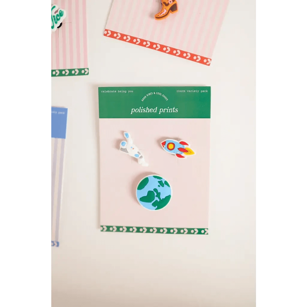 Fun 3-piece Outer Space Shoe Charm Set by Polished Prints