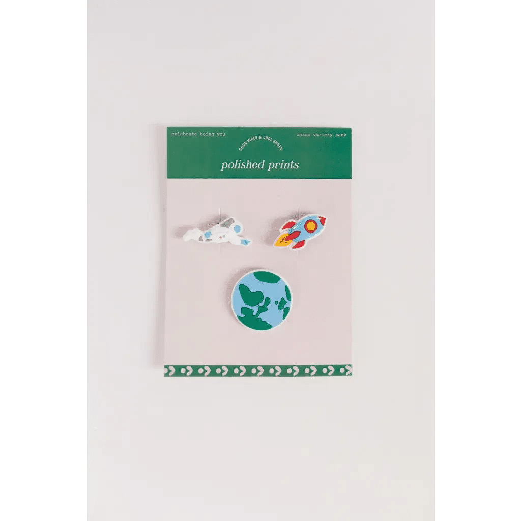 Fun 3-piece Outer Space Shoe Charm Set by Polished Prints