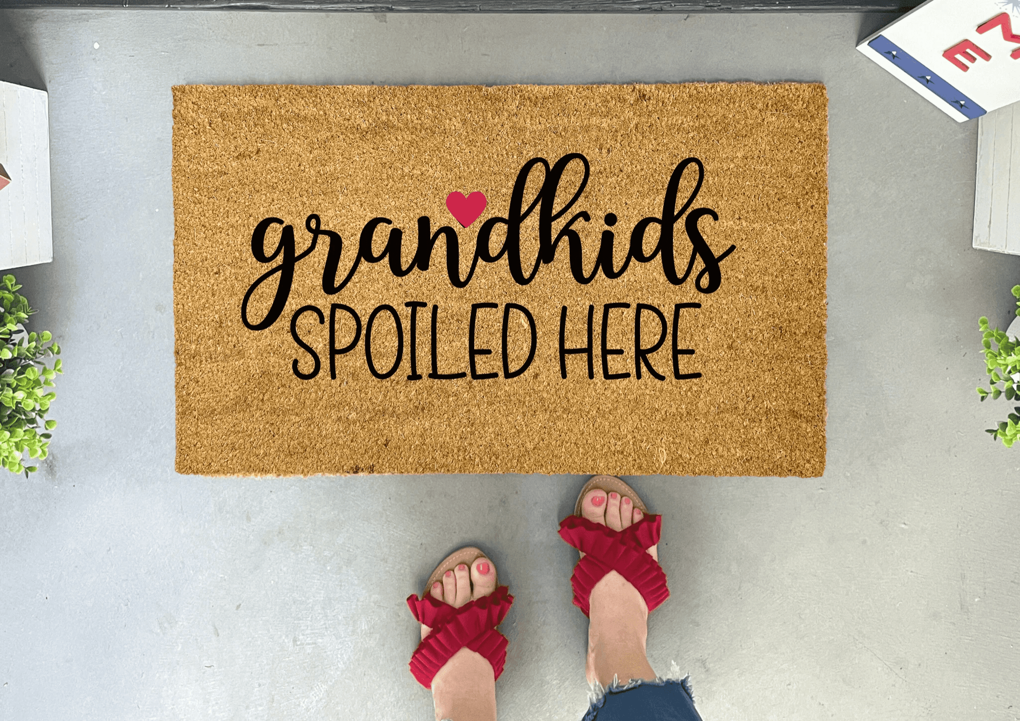 Funny Grandparents Doormat - Grandkids Spoiled Here by Nickel Designs Custom Doormats