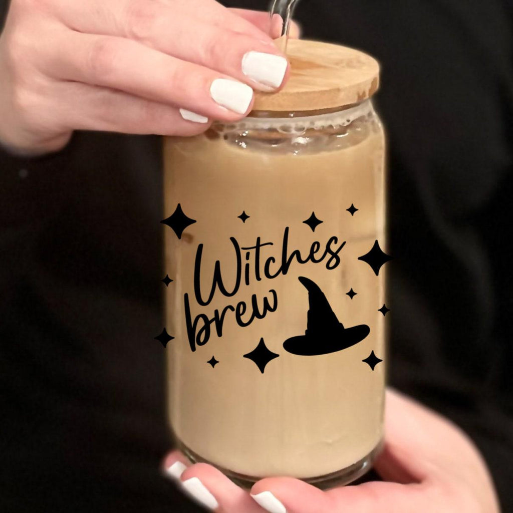 Funny Witch Halloween Glass Iced Coffee Cup Drinkware La Vie Bien Funny Witch Halloween Glass Iced Coffee Cup