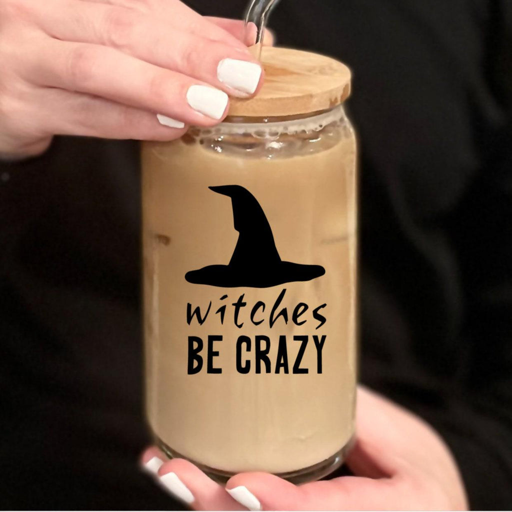 Funny Witch Halloween Glass Iced Coffee Cup Drinkware La Vie Bien Funny Witch Halloween Glass Iced Coffee Cup
