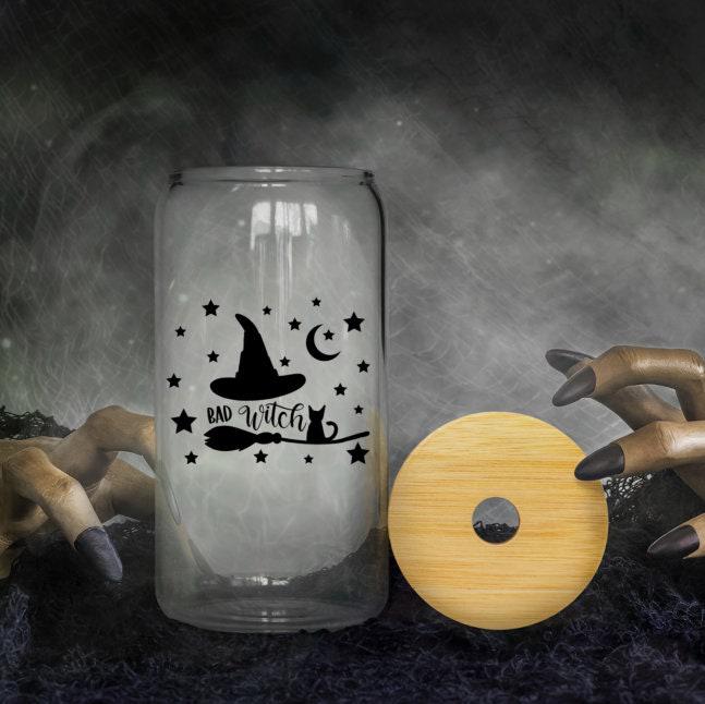 Funny Witch Halloween Glass Iced Coffee Cup Drinkware La Vie Bien Funny Witch Halloween Glass Iced Coffee Cup