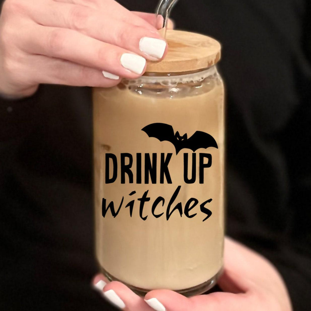 Funny Witch Halloween Glass Iced Coffee Cup Drinkware La Vie Bien Funny Witch Halloween Glass Iced Coffee Cup