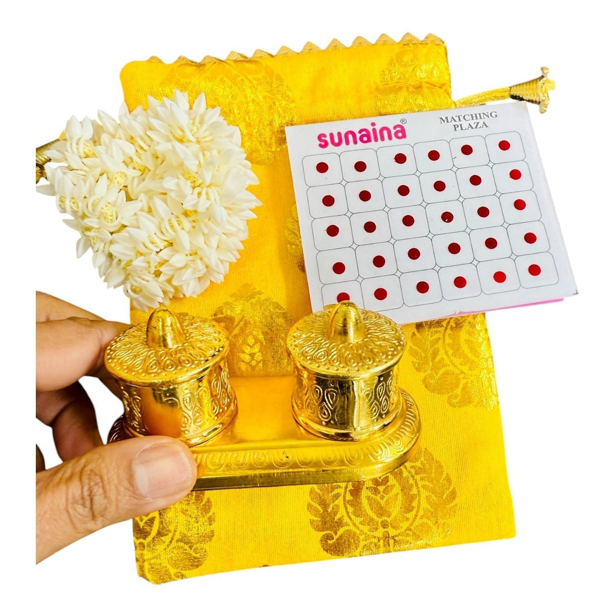 Gajra, Sindoor Dani & Bindi in Potli - Karwachauth/Mehendi Event Return Favors La Vie Bien Gajra, Sindoor Dani & Bindi in Potli - Karwachauth/Mehendi Event Return Favors