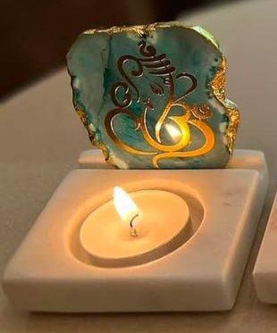 Ganesh Ji Agate with Marble T Light Holder - Ganpati Gift/ Ganesha Puja Gift La Vie Bien Ganesh Ji Agate with Marble T Light Holder - Ganpati Gift/ Ganesha Puja Gift
