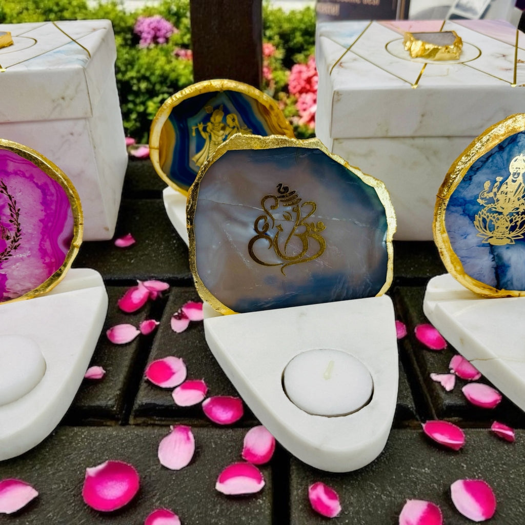 Ganesh Ji Agate with Marble T Light Holder - Ganpati Gift/ Ganesha Puja Gift La Vie Bien Ganesh Ji Agate with Marble T Light Holder - Ganpati Gift/ Ganesha Puja Gift