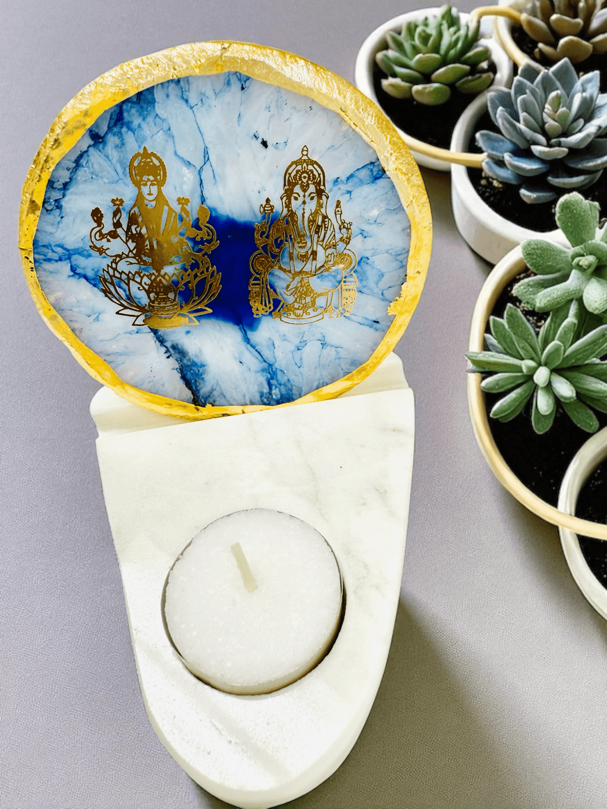 Ganesh & Laxmi Ji Agate with Marble T Light Holder - Ganpati Gift/ Ganesha Puja Gift/Diwali Gift La Vie Bien Ganesh & Laxmi Ji Agate with Marble T Light Holder - Ganpati Gift/ Ganesha Puja Gift/Diwali Gift