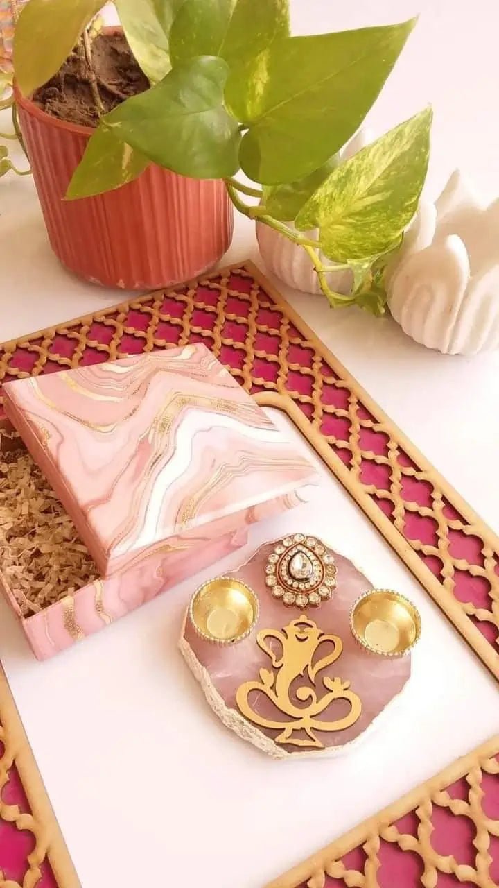 Ganesha Haldi Kumkum Platter on Marble base with Gift Box Favors & Return Gifts La Vie Bien Ganesha Haldi Kumkum Platter on Marble base with Gift Box