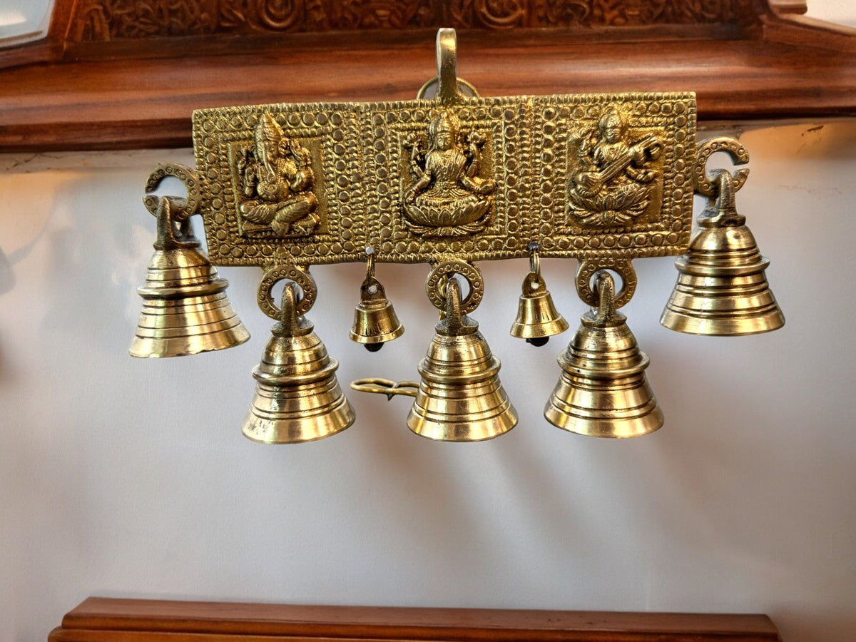Ganesha, Laxmi & Saraswati Hanging Bells Mandir items La Vie Bien Ganesha, Laxmi & Saraswati Hanging Bells