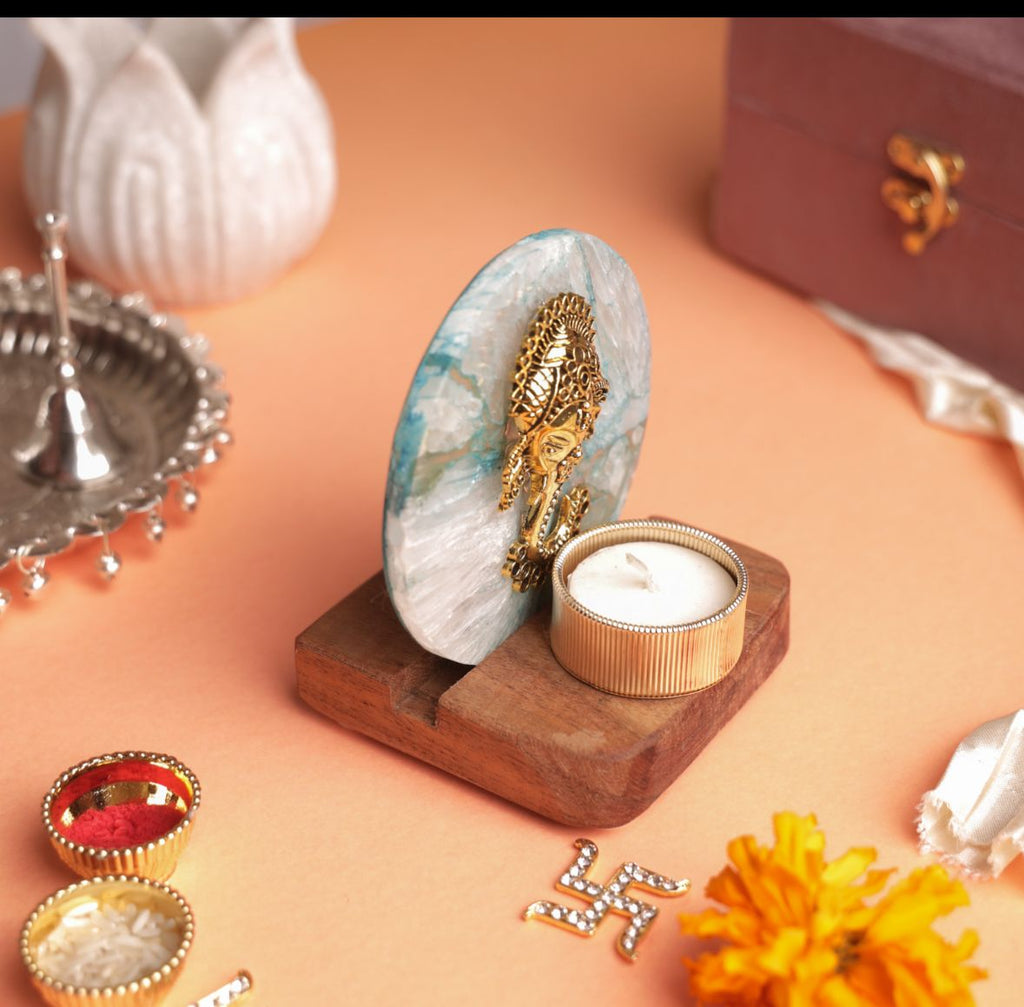 Ganesha on Agate T-light Holder in Suede Gift Box - Premium Gift for Housewarming/ Hostess Gift La Vie Bien Ganesha on Agate T-light Holder in Suede Gift Box - Premium Gift for Housewarming/ Hostess Gift