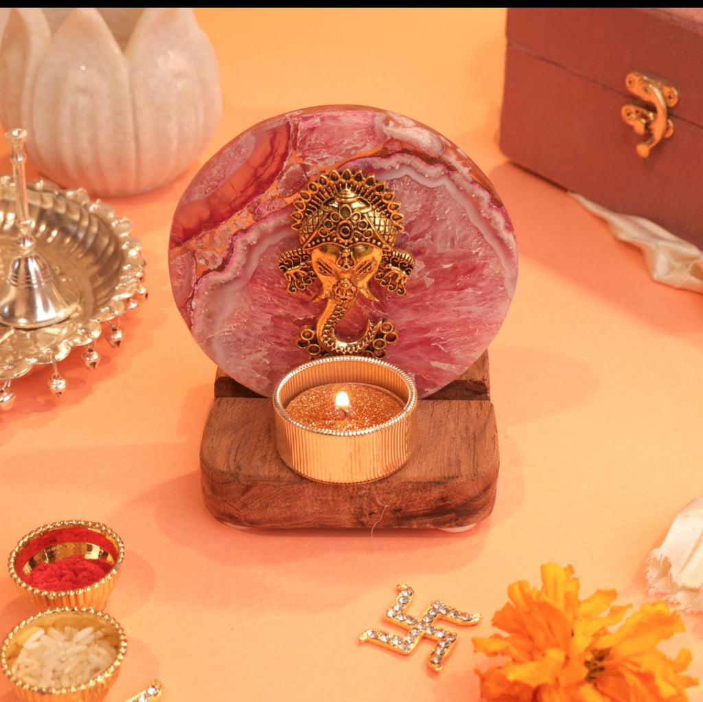 Ganesha on Agate T-light Holder in Suede Gift Box - Premium Gift for Housewarming/ Hostess Gift La Vie Bien Ganesha on Agate T-light Holder in Suede Gift Box - Premium Gift for Housewarming/ Hostess Gift