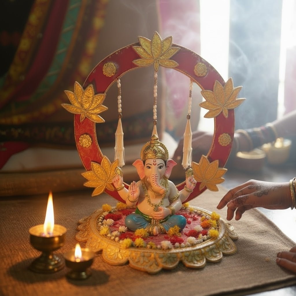 Ganpati Singhasan with Backdrop - Reusable Decoration for Ganesha Chaturthi/Ganpati Festival La Vie Bien Ganpati Singhasan with Backdrop - Reusable Decoration for Ganesha Chaturthi/Ganpati Festival