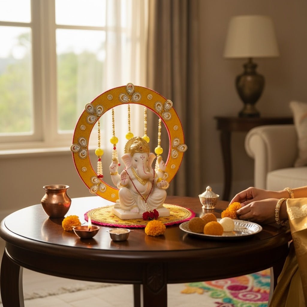 Ganpati Singhasan with Backdrop - Reusable Decoration for Ganesha Chaturthi/Ganpati Festival La Vie Bien Ganpati Singhasan with Backdrop - Reusable Decoration for Ganesha Chaturthi/Ganpati Festival