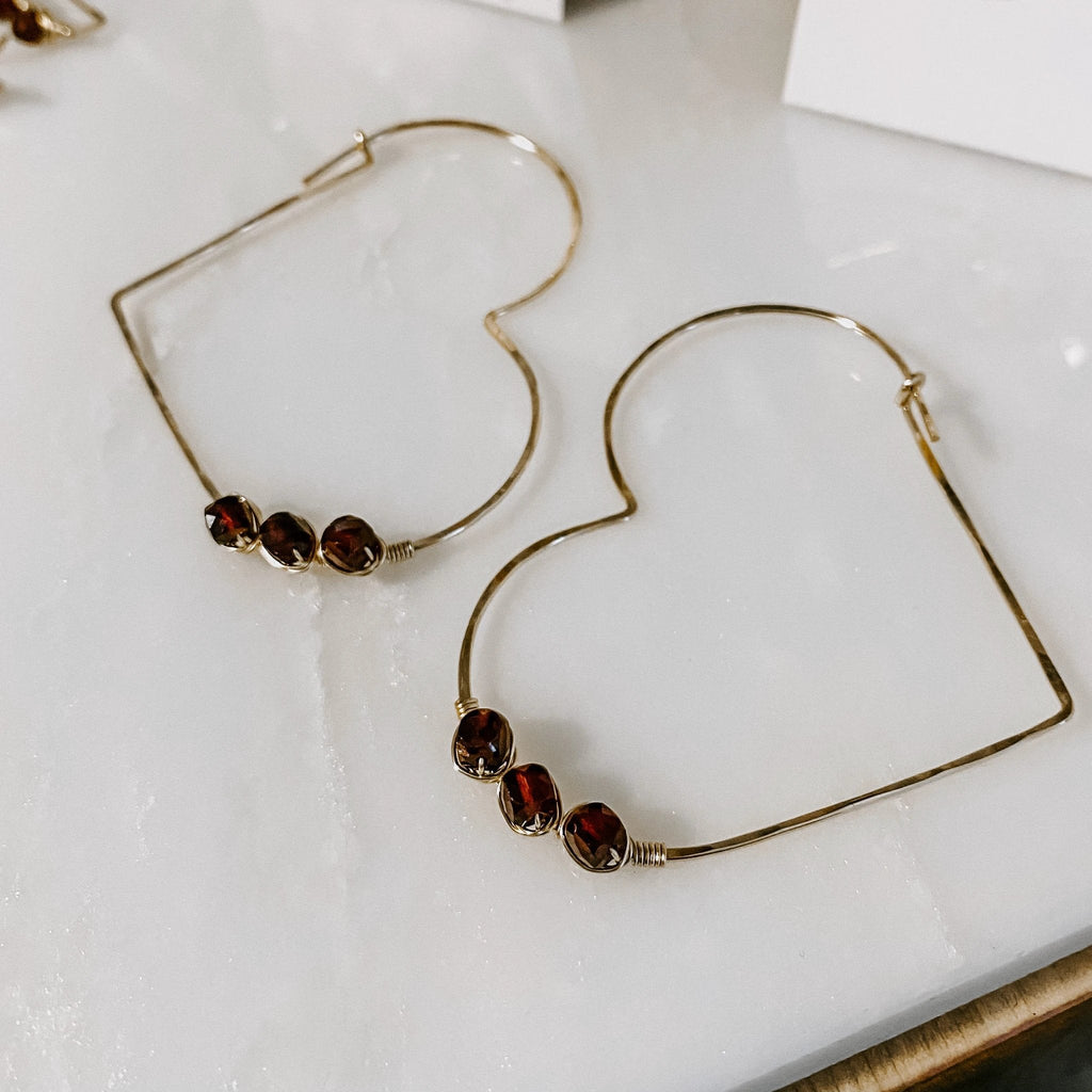 Garnet Heart Threader Earrings by Derive Jewelry
