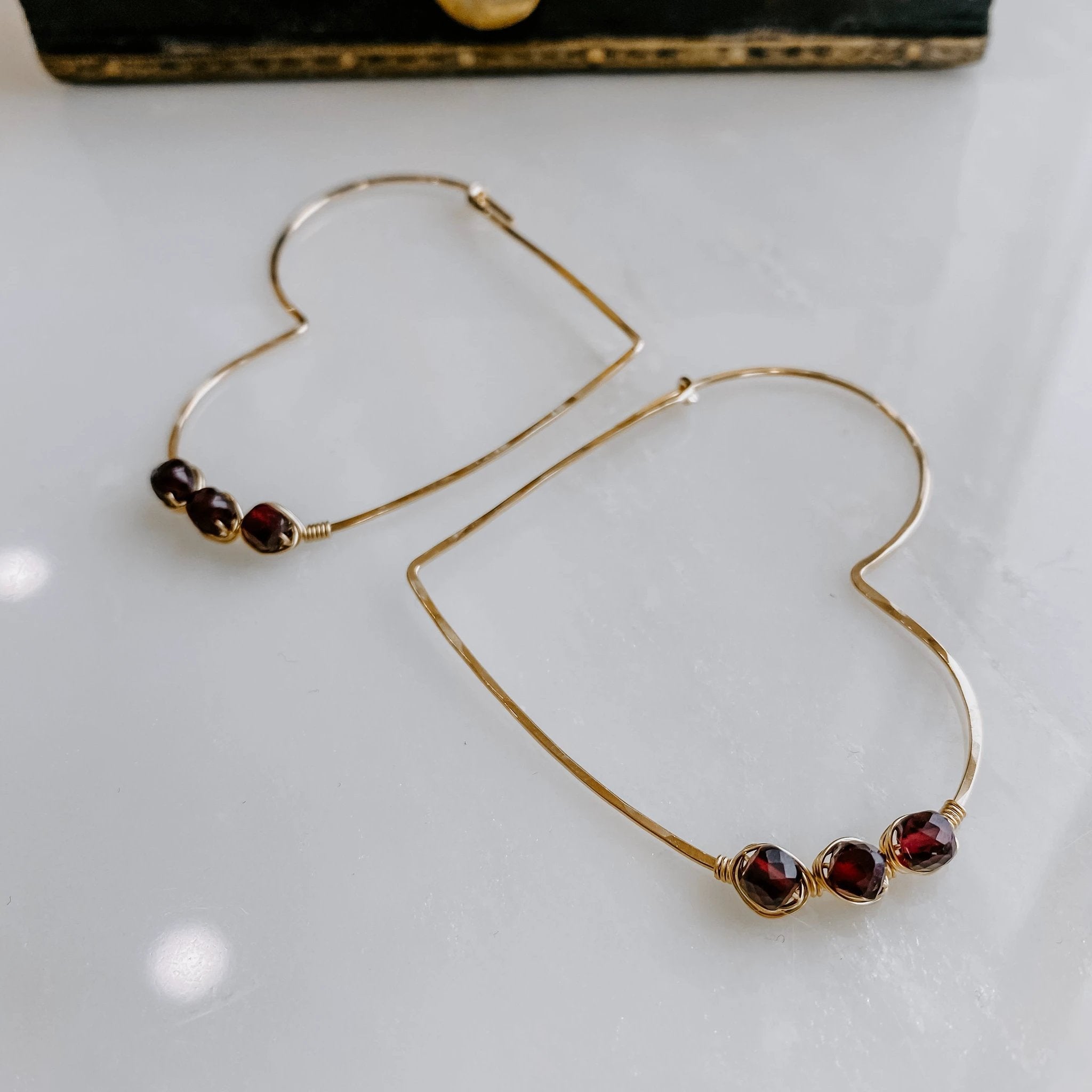 Garnet Heart Threader Earrings by Derive Jewelry