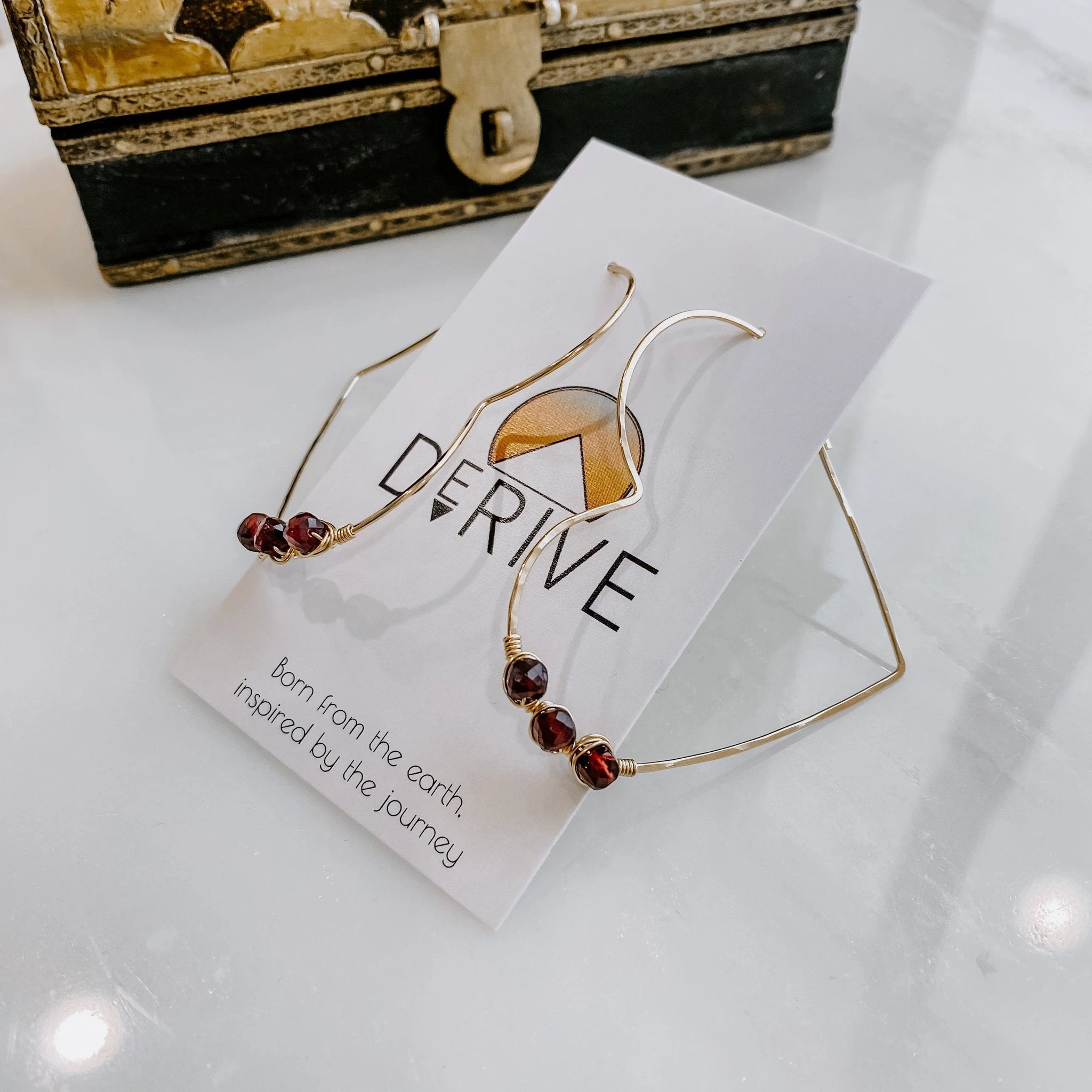 Garnet Heart Threader Earrings by Derive Jewelry