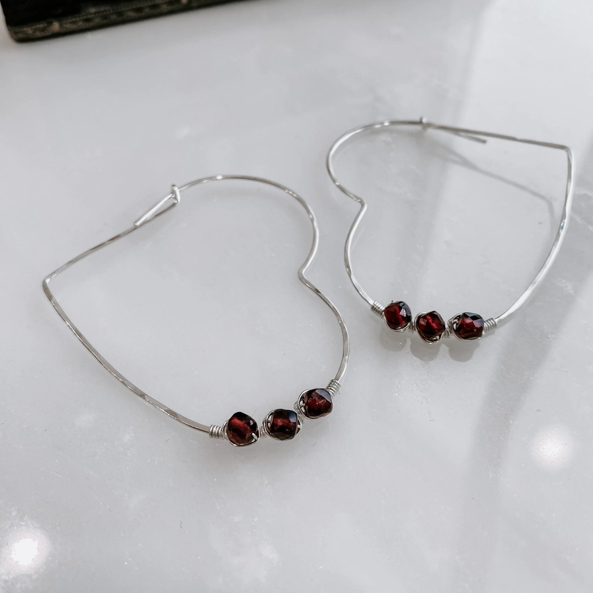 Garnet Heart Threader Earrings by Derive Jewelry