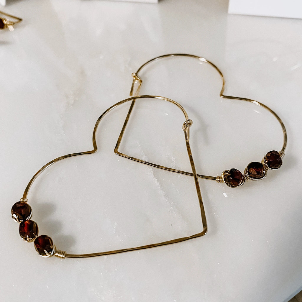 Garnet Heart Threader Earrings by Derive Jewelry
