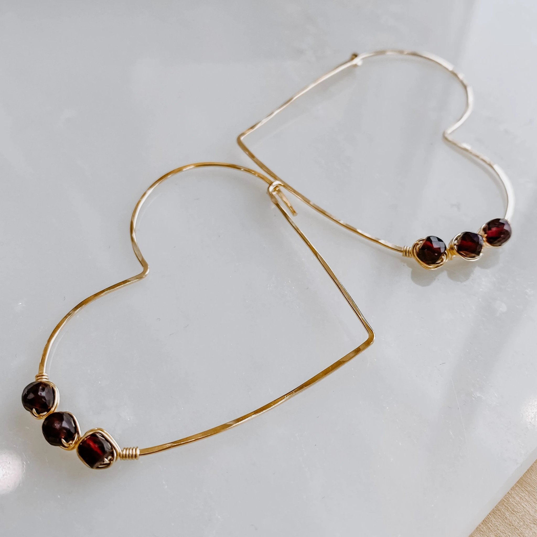 Garnet Heart Threader Earrings by Derive Jewelry