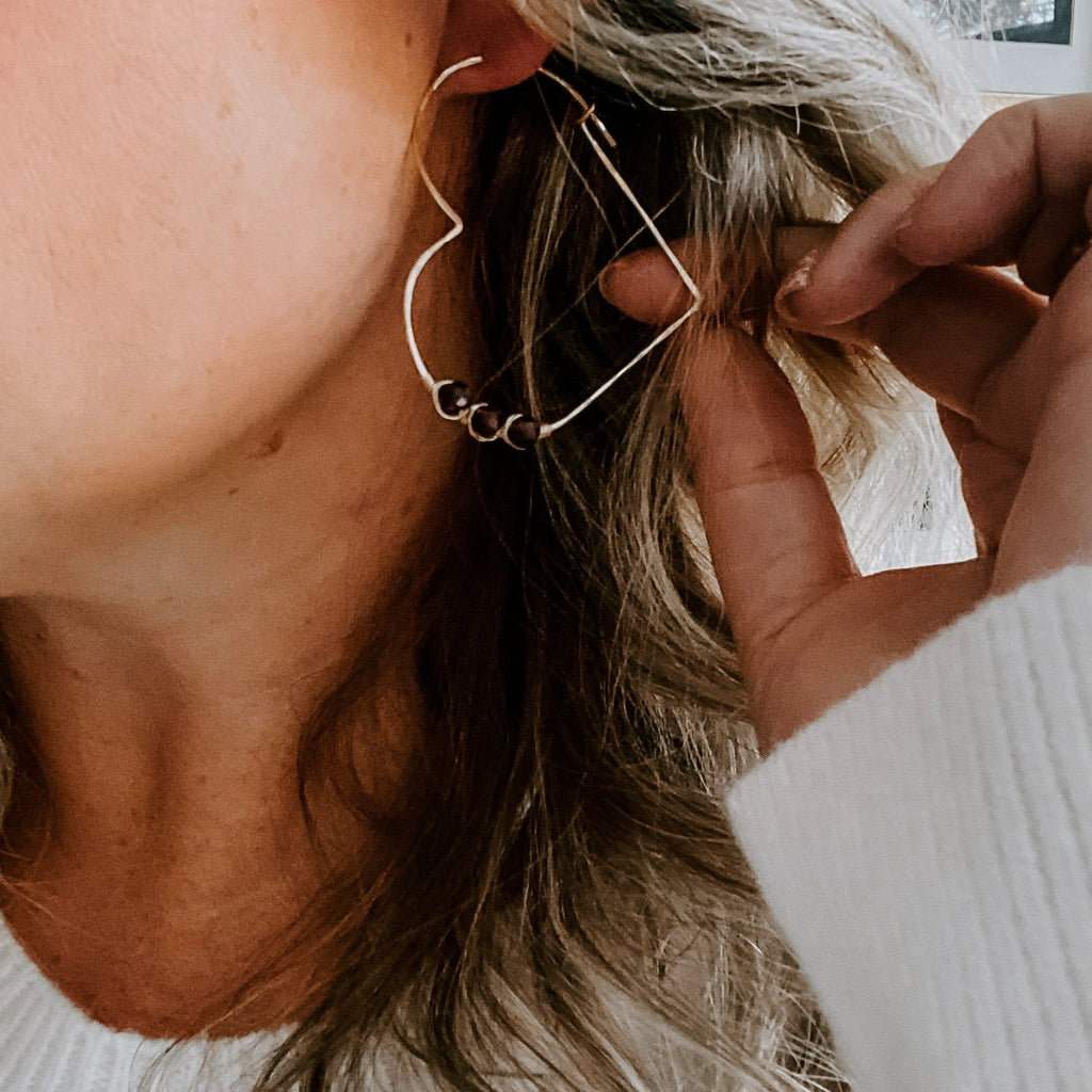 Garnet Heart Threader Earrings by Derive Jewelry