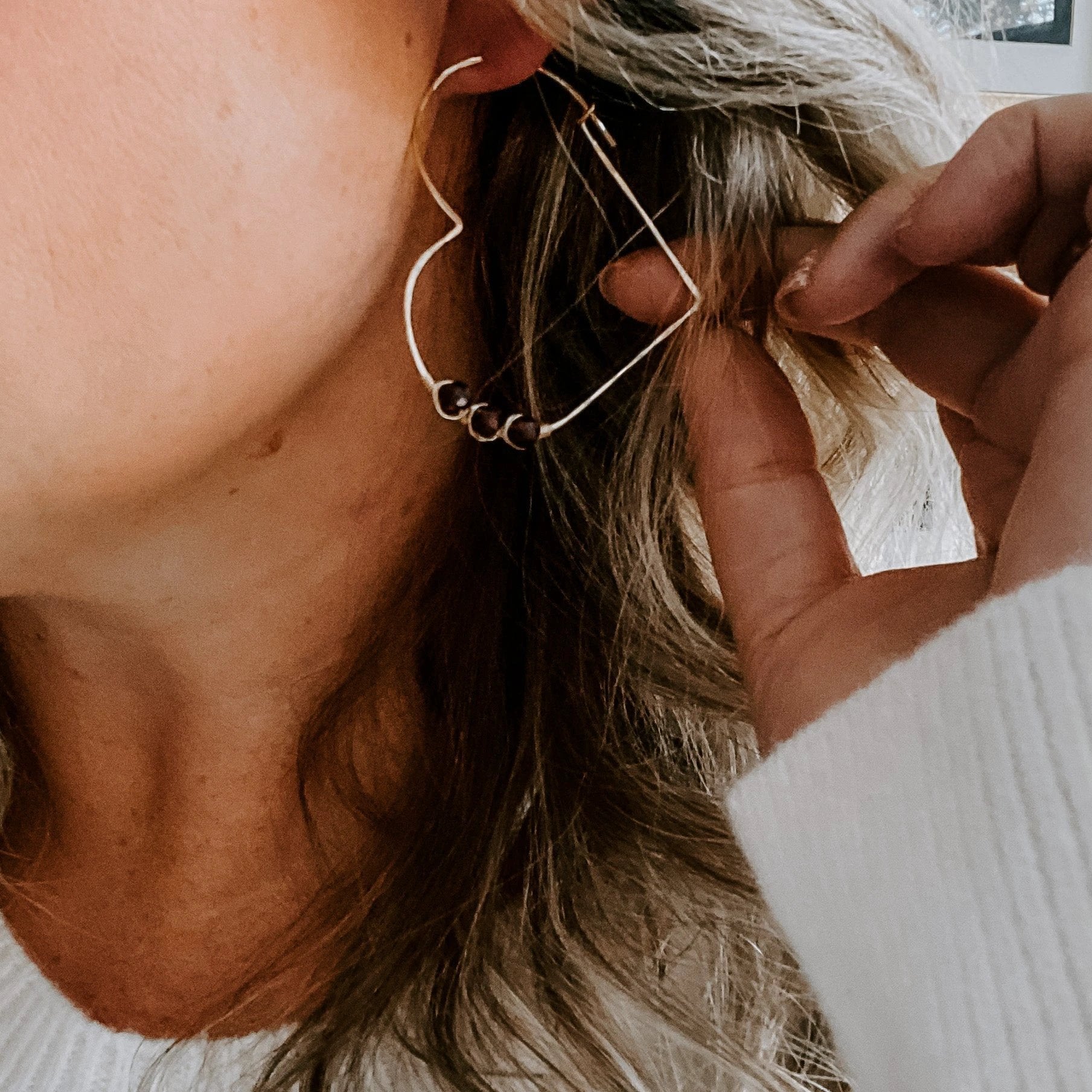 Garnet Heart Threader Earrings by Derive Jewelry