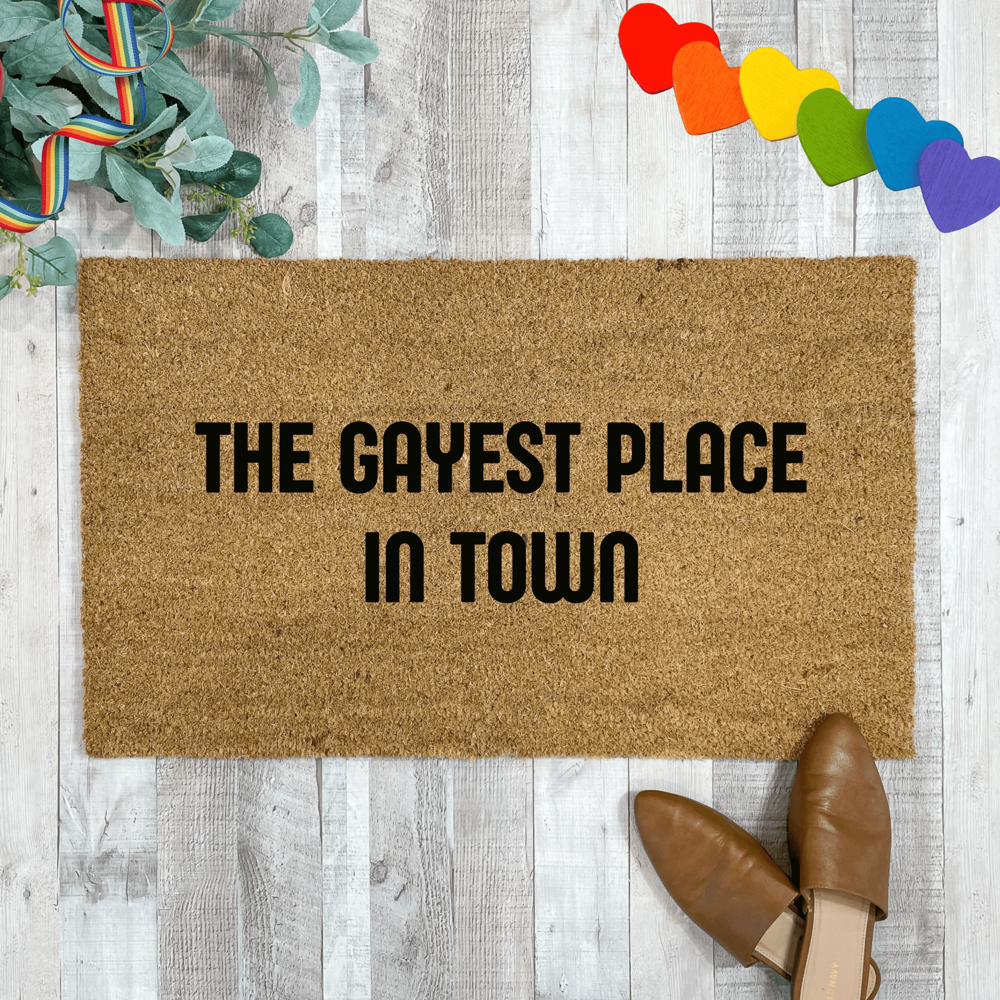 Gayest Place In Town Pride Doormat by Nickel Designs Custom Doormats