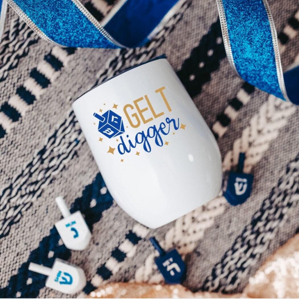 Gelt Digger Chanukah Wine Tumbler drinkware La Vie Bien Gelt Digger Chanukah Wine Tumbler