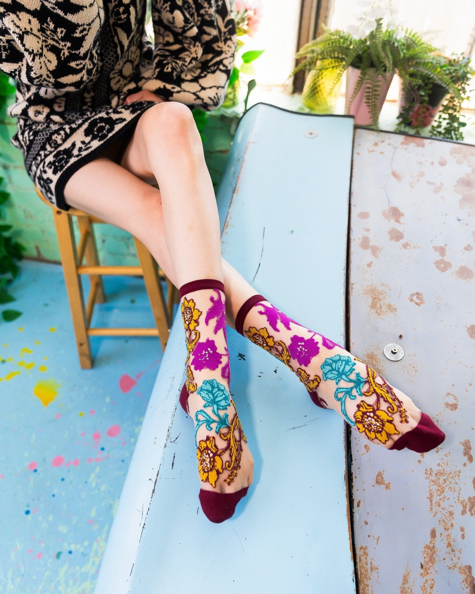 Gem Garden Sheer Crew Sock