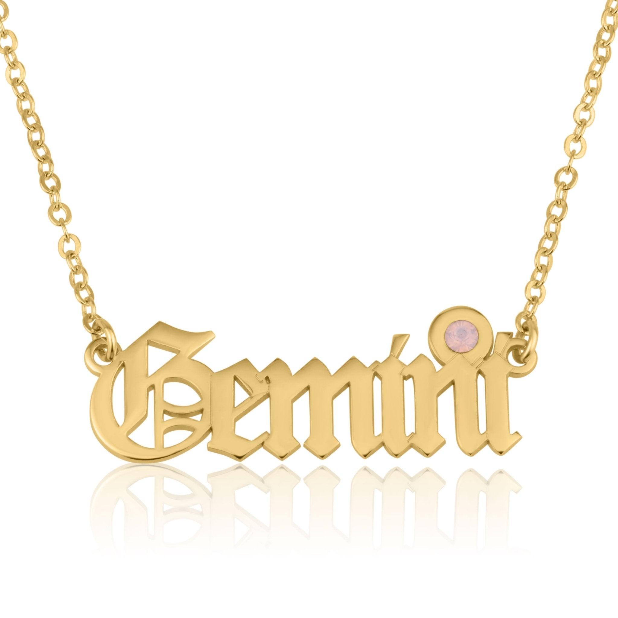 Gemini Script Necklace With Swarovski Birthstone La Vie Bien Gemini Script Necklace With Swarovski Birthstone
