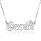 Gemini Script Necklace With Swarovski Birthstone La Vie Bien Gemini Script Necklace With Swarovski Birthstone