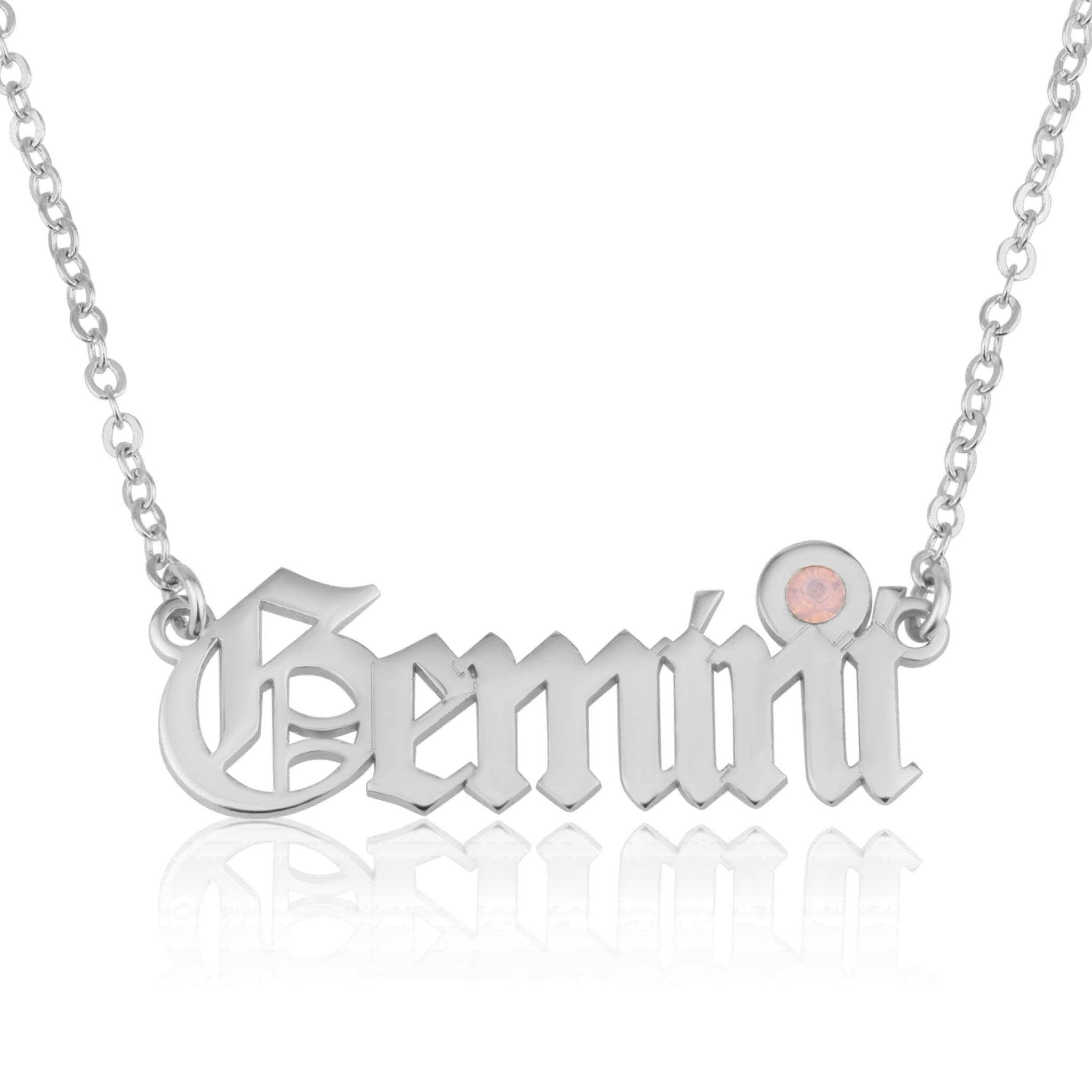 Gemini Script Necklace With Swarovski Birthstone La Vie Bien Gemini Script Necklace With Swarovski Birthstone