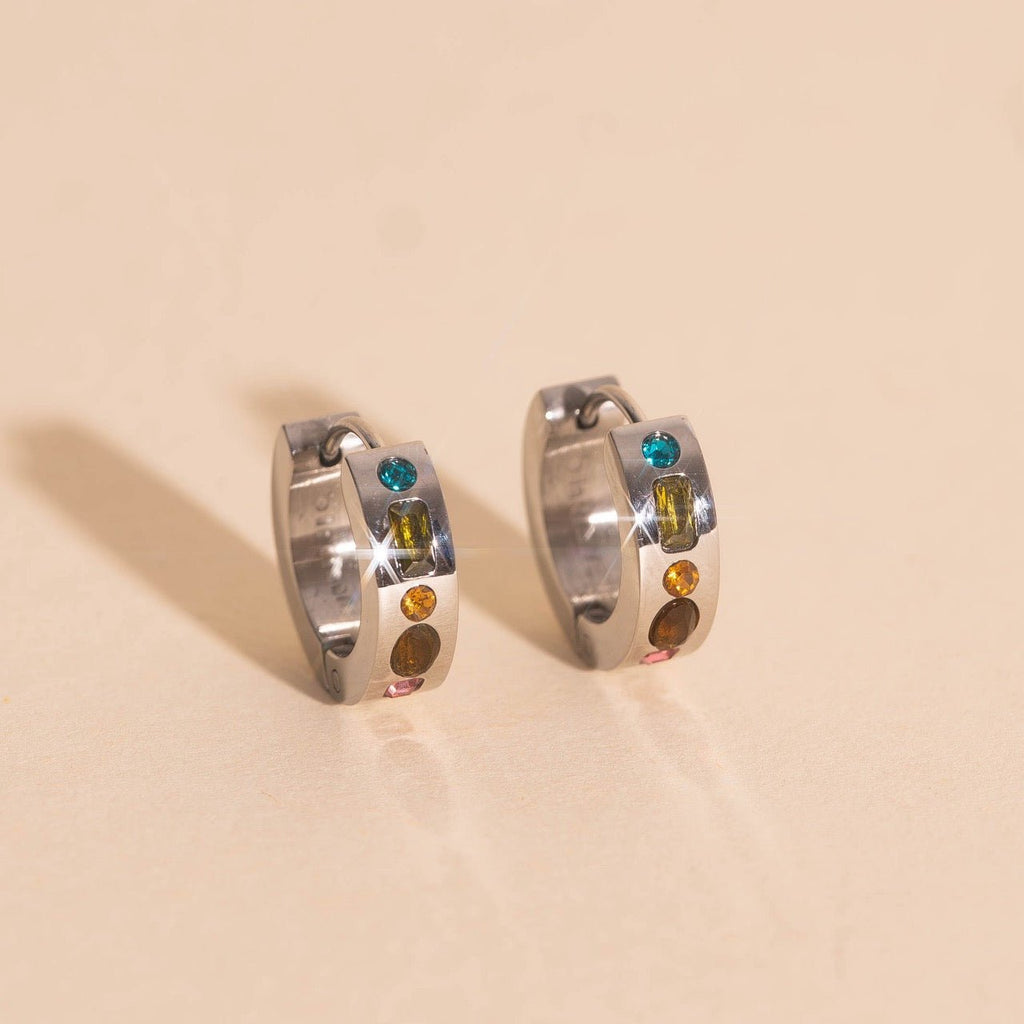 Gemstone Chunky Huggie Hoop Earrings by Oh Clementine