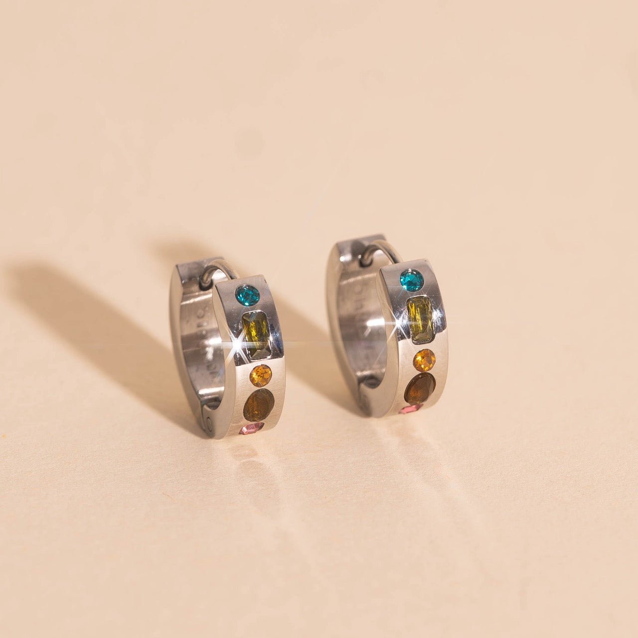 Gemstone Chunky Huggie Hoop Earrings by Oh Clementine