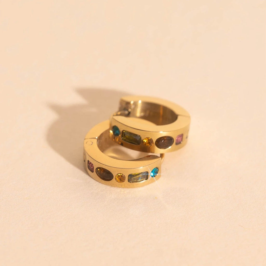 Gemstone Chunky Huggie Hoop Earrings by Oh Clementine