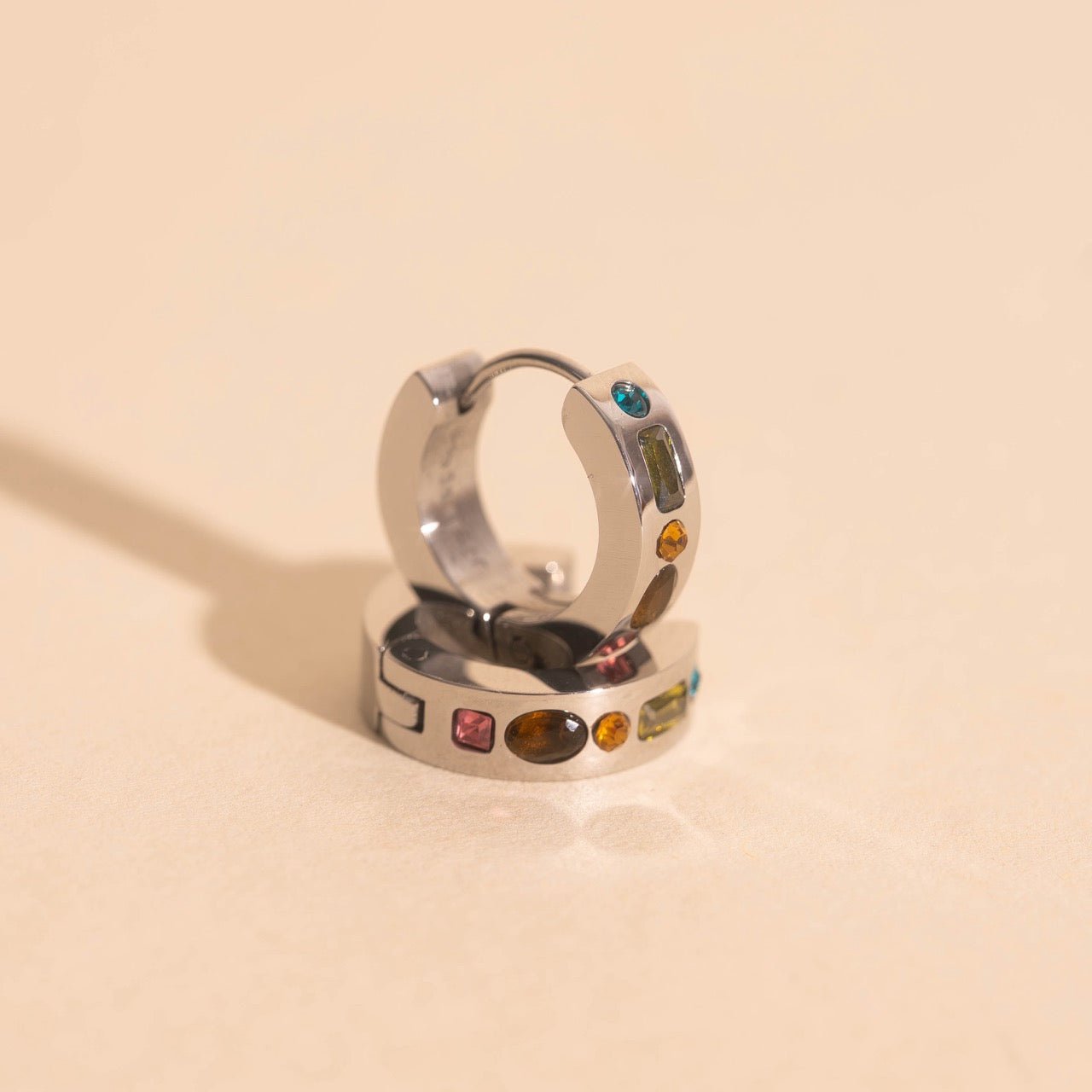Gemstone Chunky Huggie Hoop Earrings by Oh Clementine