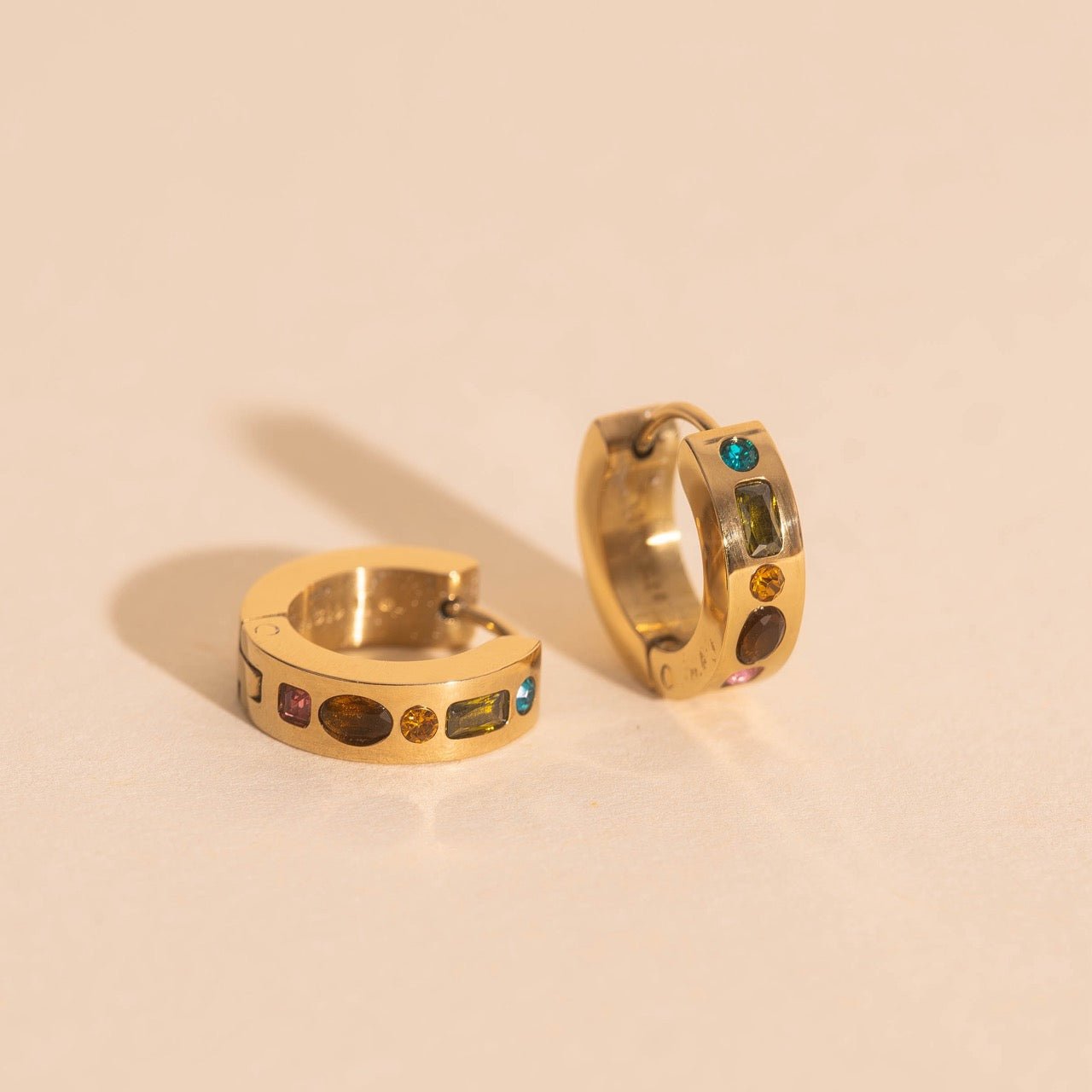 Gemstone Chunky Huggie Hoop Earrings by Oh Clementine