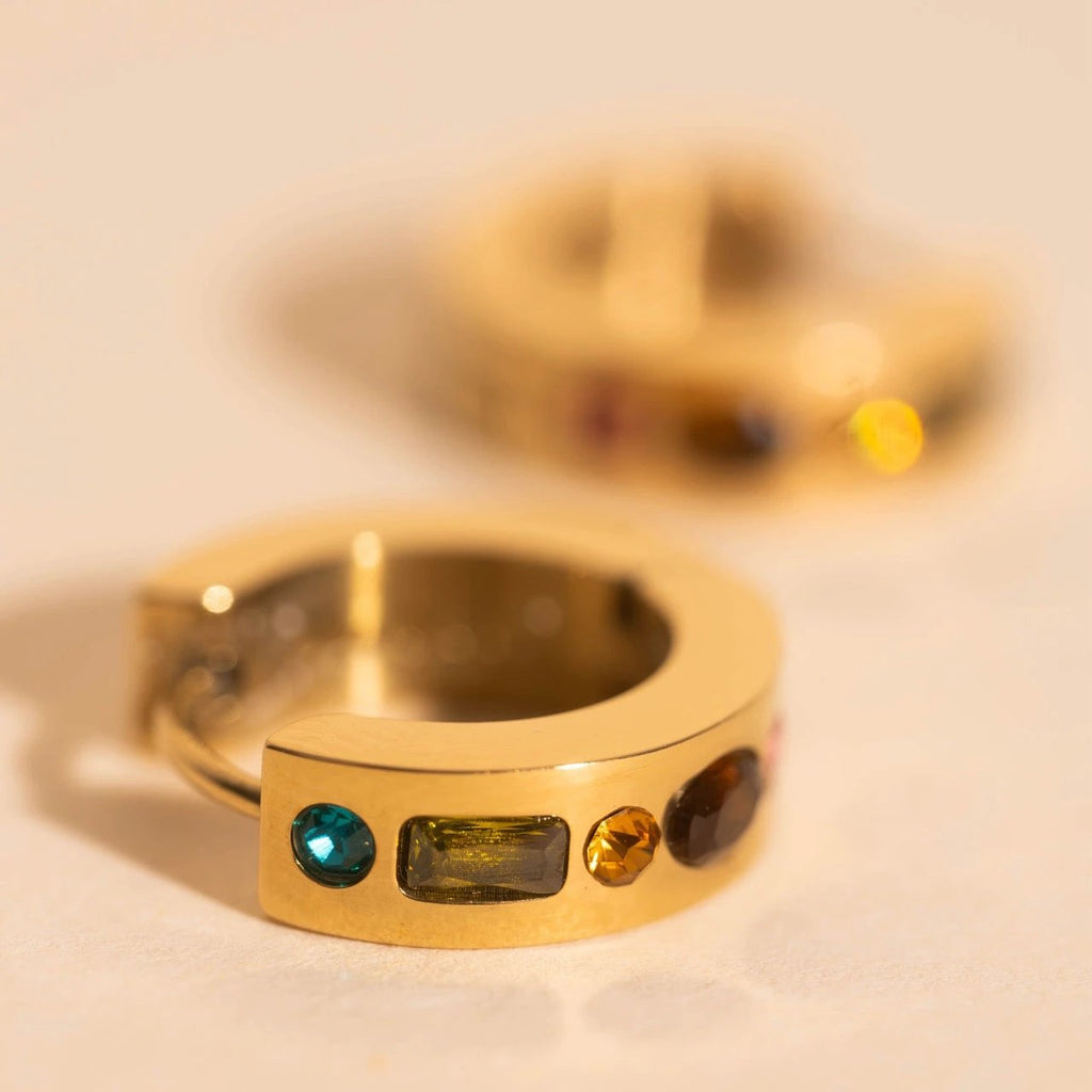 Gemstone Chunky Huggie Hoop Earrings by Oh Clementine