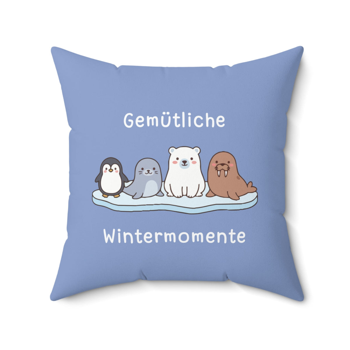 Gemütliche Wintermomente German winter blue themed square pillow, Cozy Winter Animals Pillow Home Decor La Vie Bien Gemütliche Wintermomente German winter blue themed square pillow, Cozy Winter Animals Pillow
