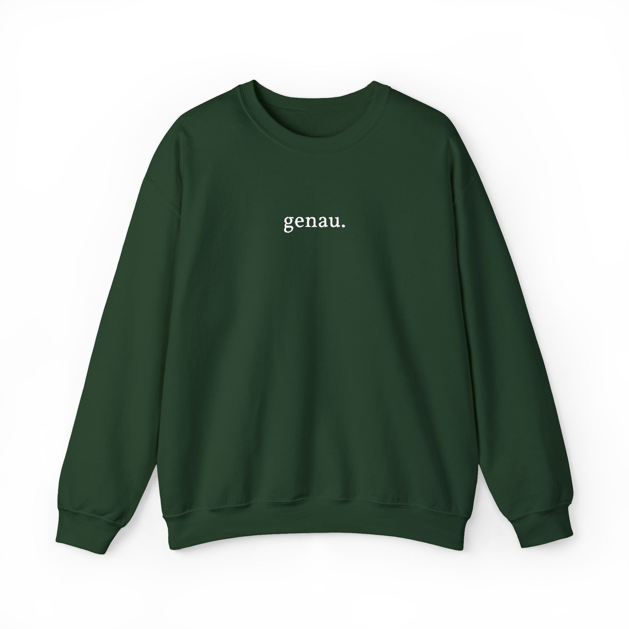 genau. Embroidered German Crewneck Sweatshirt, Minimal German Text, Small Chest Print Sweatshirt La Vie Bien genau. Embroidered German Crewneck Sweatshirt, Minimal German Text, Small Chest Print