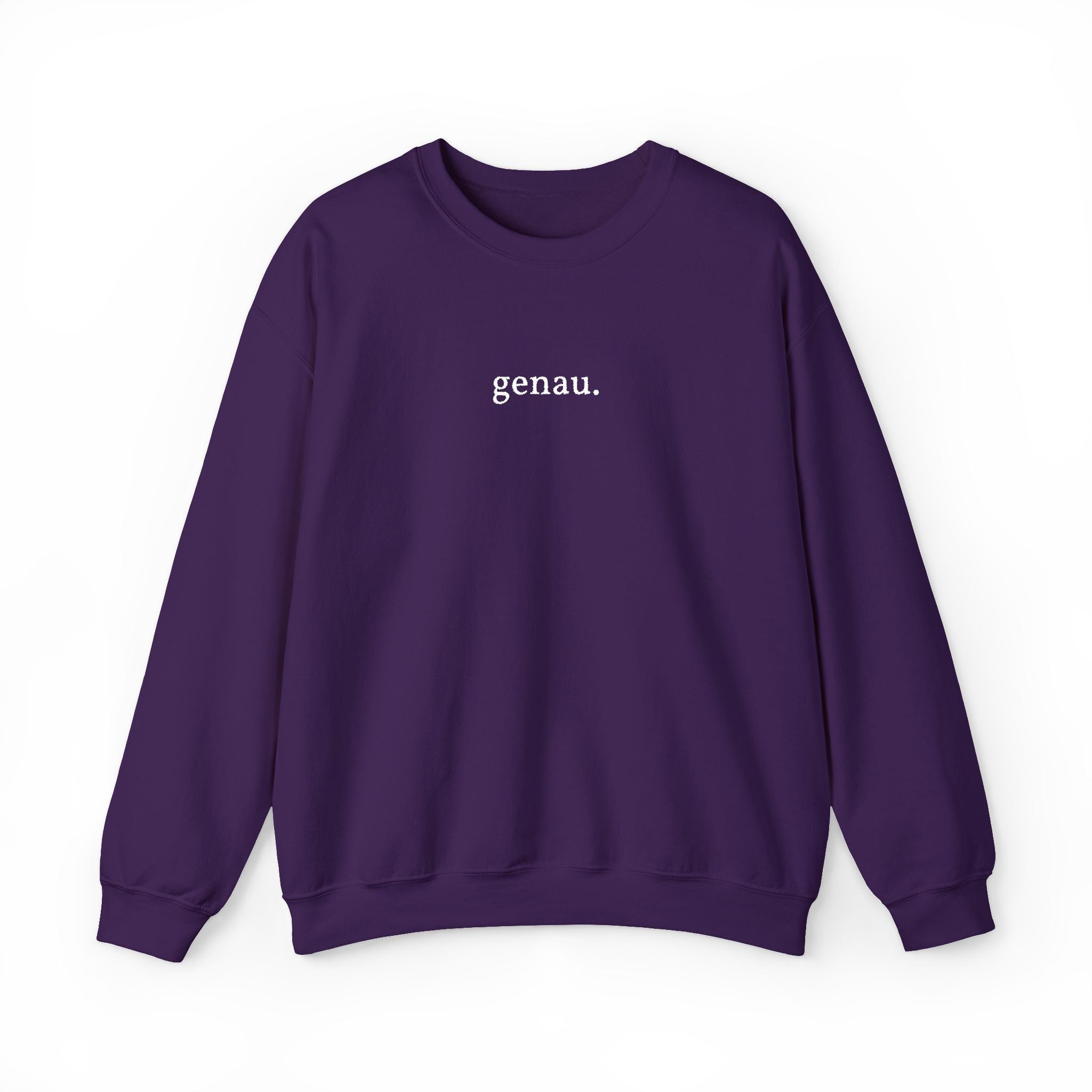 genau. Embroidered German Crewneck Sweatshirt, Minimal German Text, Small Chest Print Sweatshirt La Vie Bien genau. Embroidered German Crewneck Sweatshirt, Minimal German Text, Small Chest Print