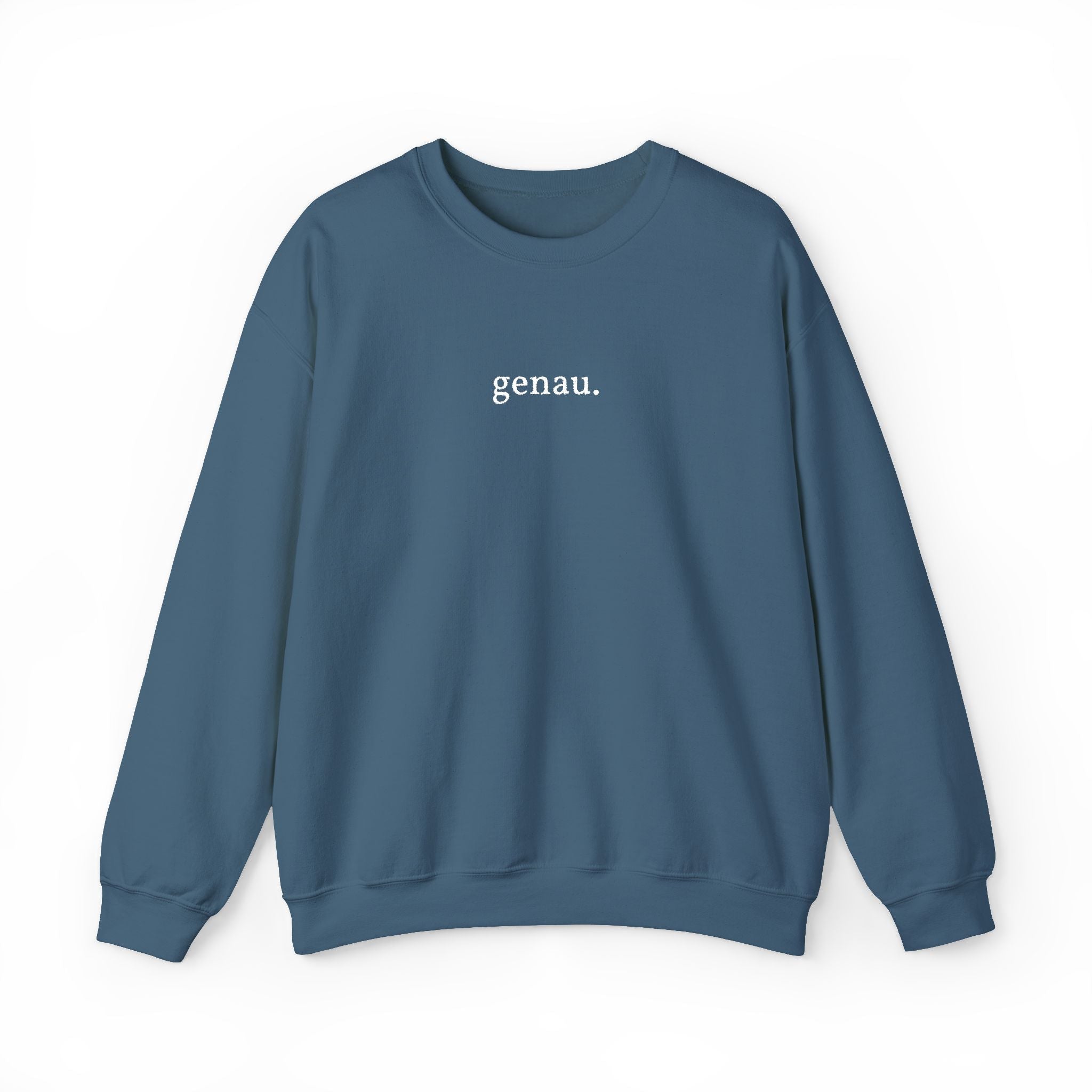 genau. Embroidered German Crewneck Sweatshirt, Minimal German Text, Small Chest Print Sweatshirt La Vie Bien genau. Embroidered German Crewneck Sweatshirt, Minimal German Text, Small Chest Print