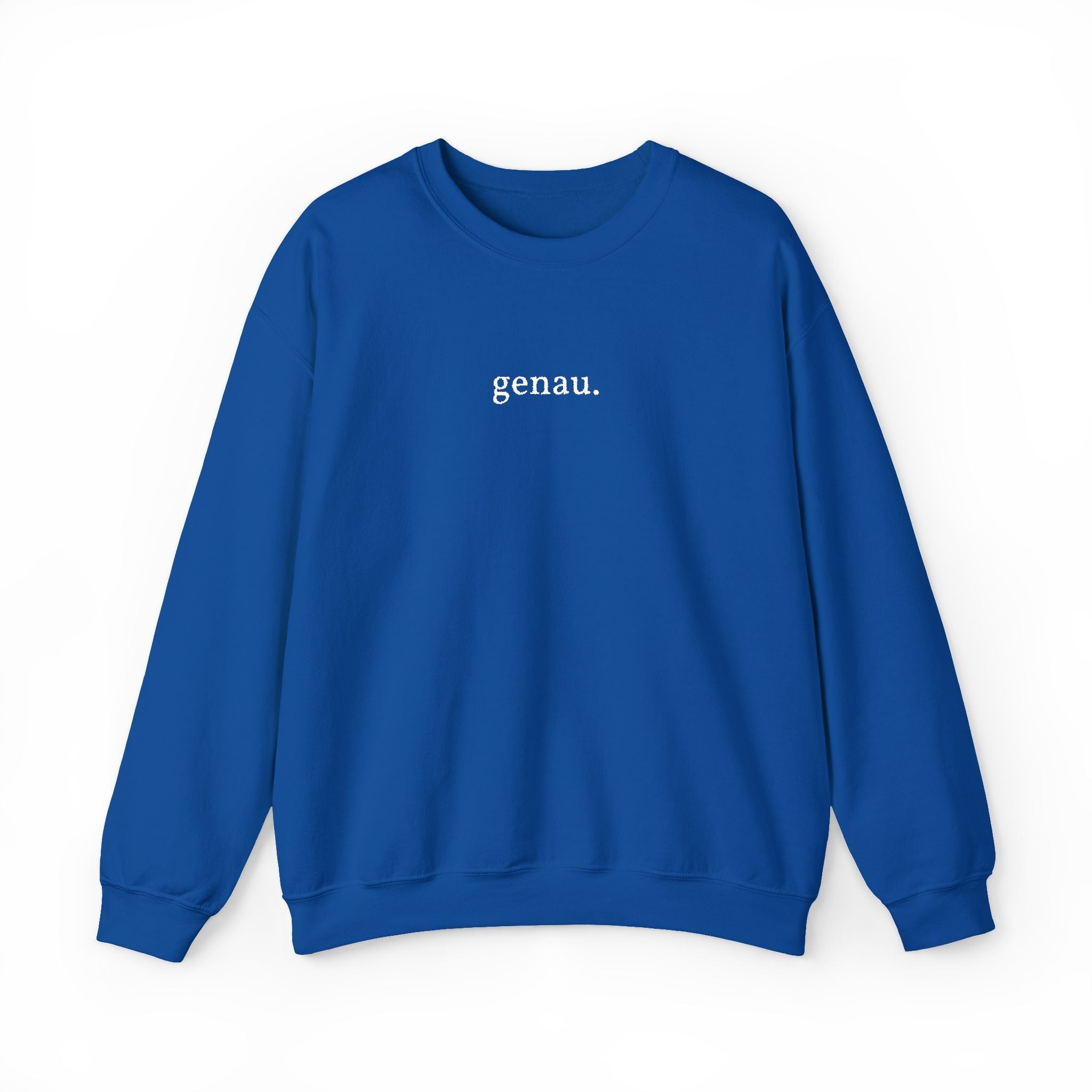 genau. Embroidered German Crewneck Sweatshirt, Minimal German Text, Small Chest Print Sweatshirt La Vie Bien genau. Embroidered German Crewneck Sweatshirt, Minimal German Text, Small Chest Print