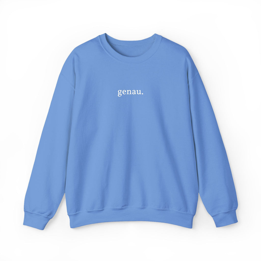 genau. Embroidered German Crewneck Sweatshirt, Minimal German Text, Small Chest Print Sweatshirt La Vie Bien genau. Embroidered German Crewneck Sweatshirt, Minimal German Text, Small Chest Print