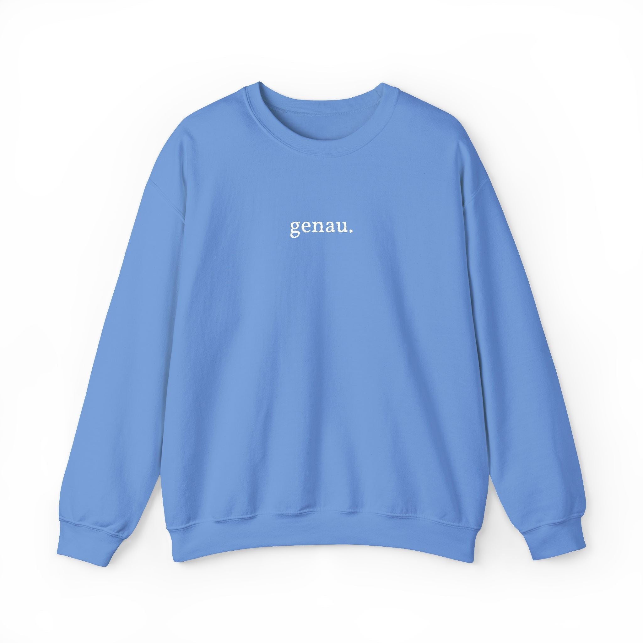 genau. Embroidered German Crewneck Sweatshirt, Minimal German Text, Small Chest Print Sweatshirt La Vie Bien genau. Embroidered German Crewneck Sweatshirt, Minimal German Text, Small Chest Print