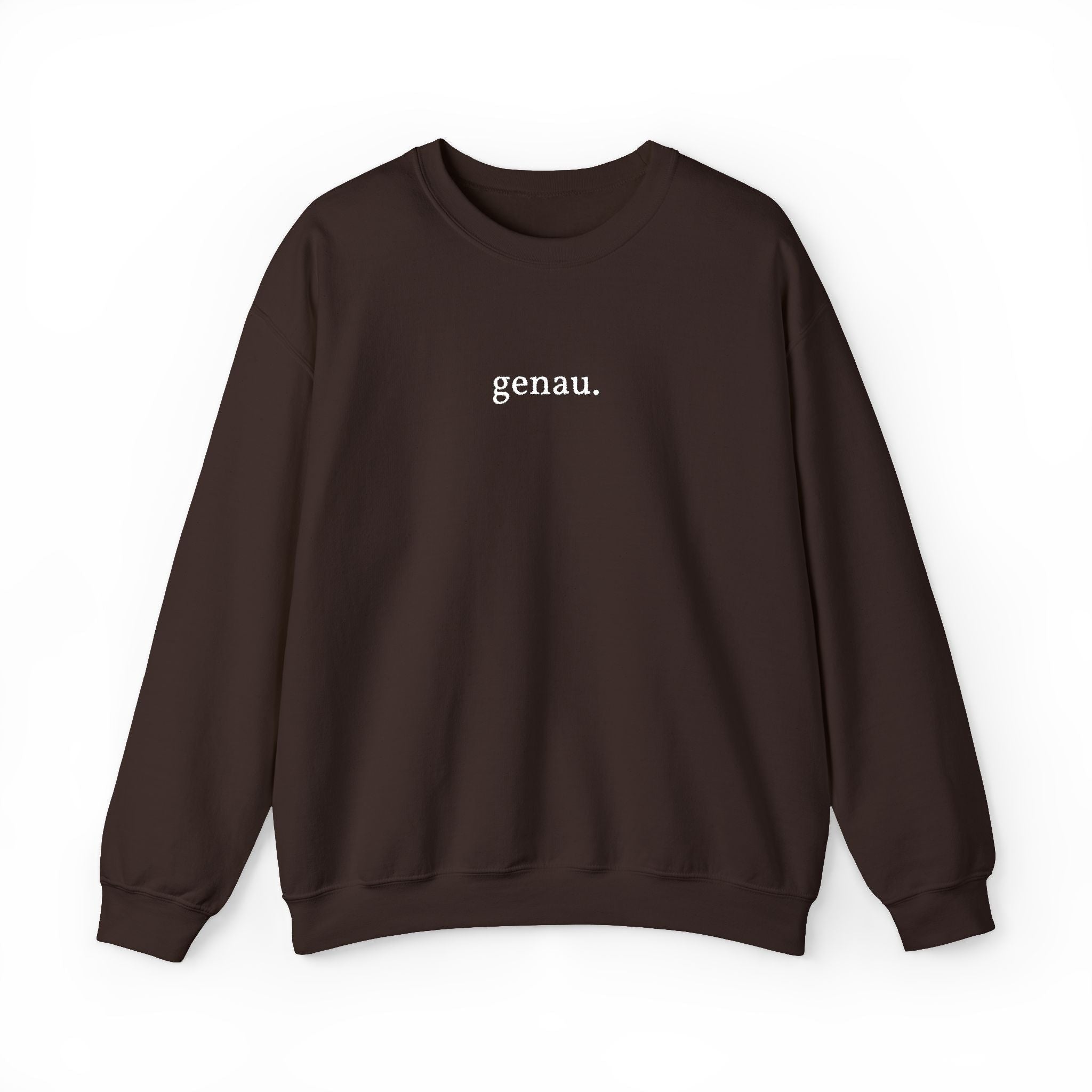 genau. Embroidered German Crewneck Sweatshirt, Minimal German Text, Small Chest Print Sweatshirt La Vie Bien genau. Embroidered German Crewneck Sweatshirt, Minimal German Text, Small Chest Print