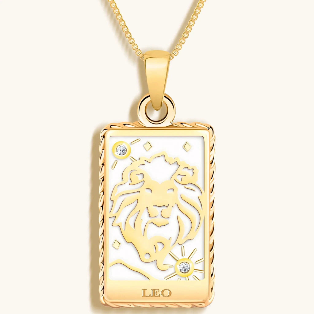 Generous Enthusiasm - White Enamel Leo Card Necklace by Karma and Luck