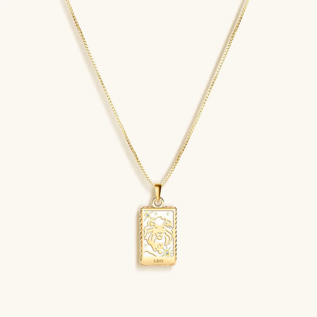 Generous Enthusiasm - White Enamel Leo Card Necklace by Karma and Luck