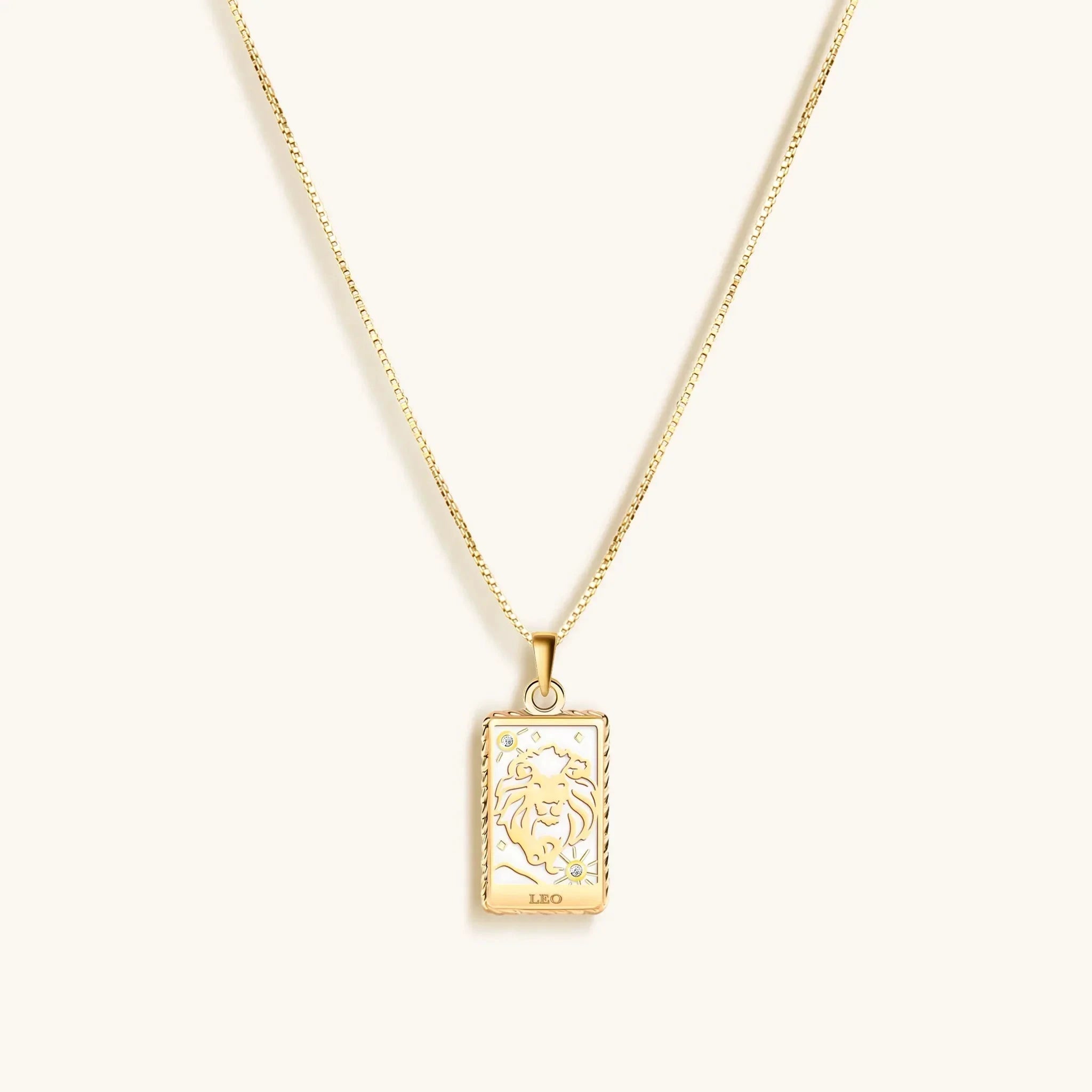 Generous Enthusiasm - White Enamel Leo Card Necklace by Karma and Luck