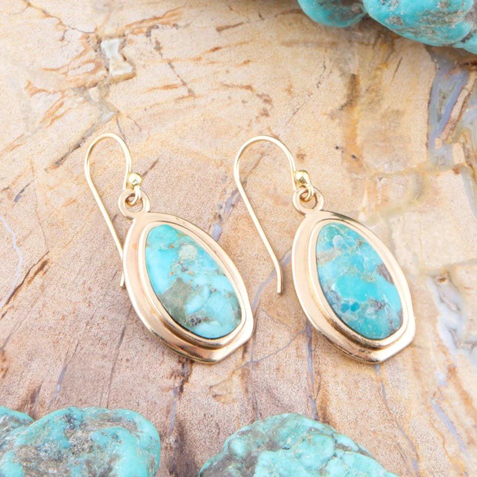 Genuine Blue Turquoise Golden Drop Earrings by Barse Jewelry